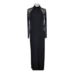 J.R. Nites Caliendo Vintage Black Dress Gown Beaded Shimmery Slinky Stretch Mesh